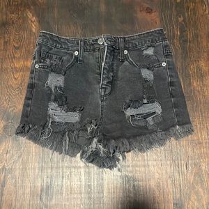 High-Rise Shorts - Black Denim - Size 0/25